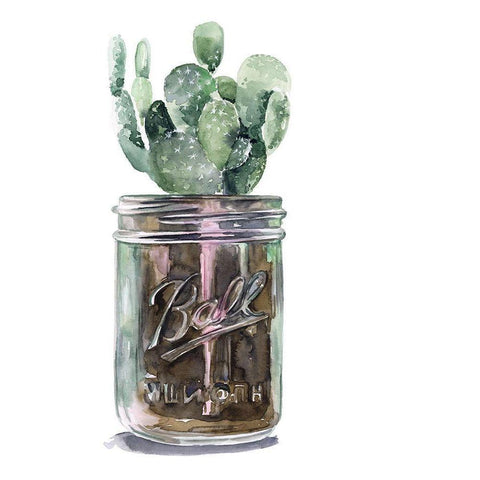 Cactus Mason Jar II White Modern Wood Framed Art Print by Parker, Jennifer Paxton