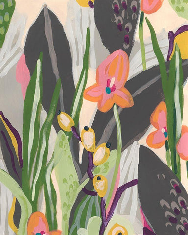 Vibrant Ladyslippers I Black Ornate Wood Framed Art Print with Double Matting by Vess, June Erica
