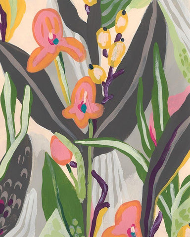 Vibrant Ladyslippers II White Modern Wood Framed Art Print with Double Matting by Vess, June Erica