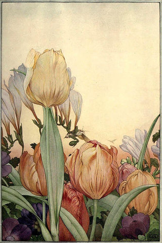 Garden Fantasy I Black Ornate Wood Framed Art Print with Double Matting by Unknown