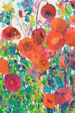 Vivid Poppy Collage I White Modern Wood Framed Art Print with Double Matting by Grim, Tara Funk