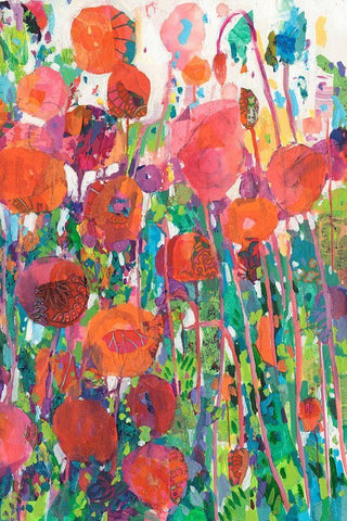 Vivid Poppy Collage II Black Ornate Wood Framed Art Print with Double Matting by Grim, Tara Funk