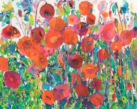 Vivid Poppy Collage III Black Ornate Wood Framed Art Print with Double Matting by Grim, Tara Funk