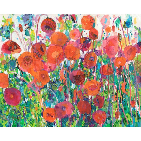 Vivid Poppy Collage III Black Modern Wood Framed Art Print with Double Matting by Grim, Tara Funk
