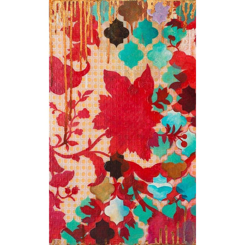 Red and Teal Gilded Age I Black Modern Wood Framed Art Print with Double Matting by Robinson, Heather