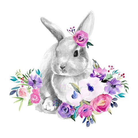 Bright Floral Bunny II White Modern Wood Framed Art Print by Parker, Jennifer Paxton