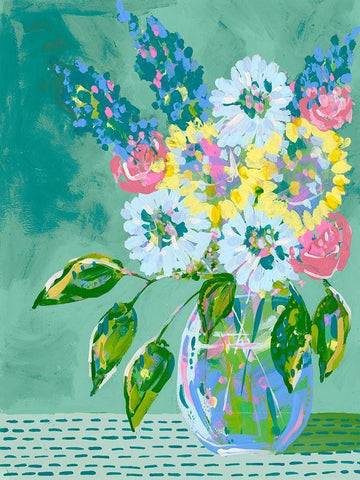 Pastel Blossoms II Black Ornate Wood Framed Art Print with Double Matting by Moore, Regina