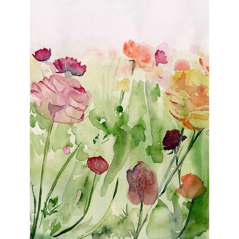 Among the Watercolor Wildflowers II Gold Ornate Wood Framed Art Print with Double Matting by Parker, Jennifer Paxton