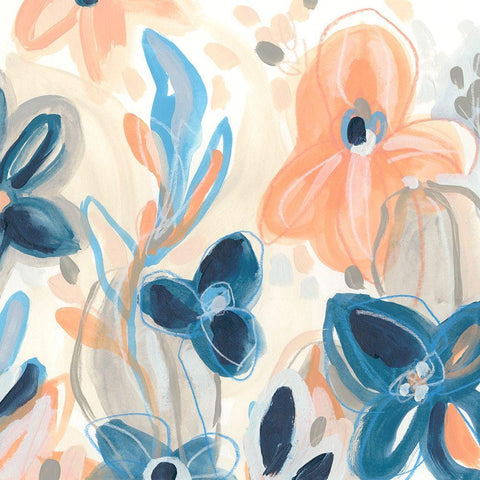 Terra Cotta Blooms IV Black Ornate Wood Framed Art Print with Double Matting by Vess, June Erica