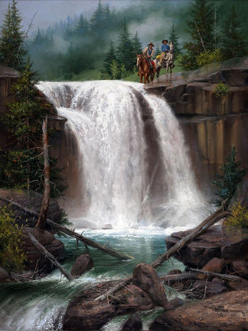 Above the Falls Black Ornate Wood Framed Art Print with Double Matting by Sorenson, Jack