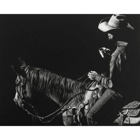 Cowboy Scratchboard I Black Modern Wood Framed Art Print by Chapman, Julie T.