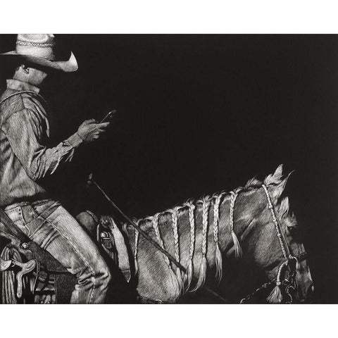 Cowboy Scratchboard II Black Modern Wood Framed Art Print with Double Matting by Chapman, Julie T.