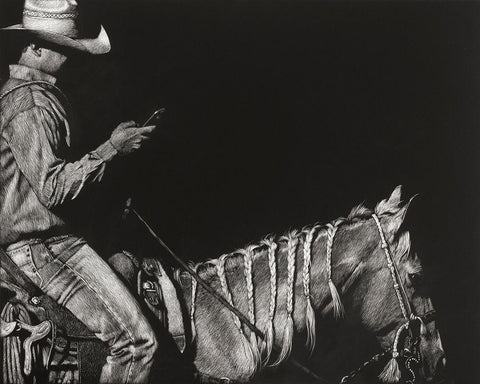 Cowboy Scratchboard II Black Ornate Wood Framed Art Print with Double Matting by Chapman, Julie T.