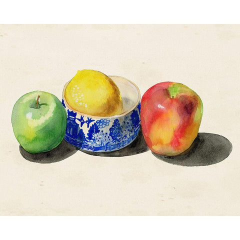 Still Life with Apples and Lemon I White Modern Wood Framed Art Print by Ludwig, Alicia