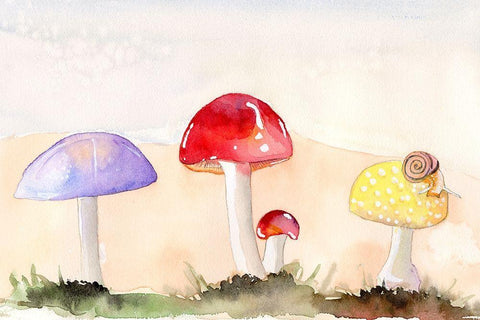 Faerie Mushrooms II White Modern Wood Framed Art Print with Double Matting by Ludwig, Alicia