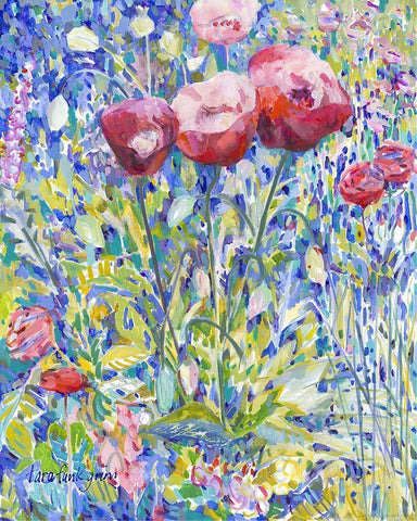 Three Poppies in Garden Black Ornate Wood Framed Art Print with Double Matting by Grim, Tara Funk