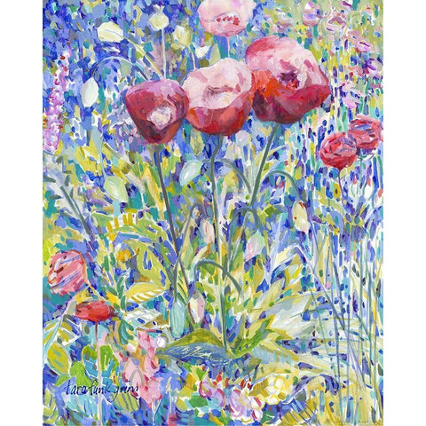 Three Poppies in Garden White Modern Wood Framed Art Print by Grim, Tara Funk