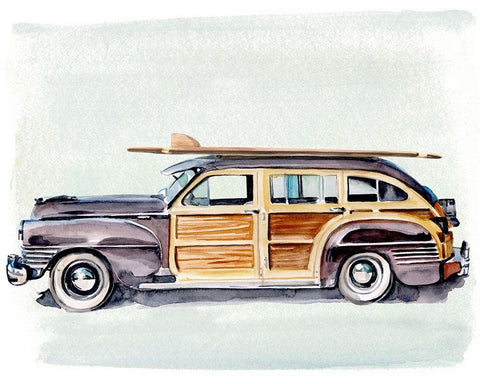 Surf Wagon II Black Ornate Wood Framed Art Print with Double Matting by Parker, Jennifer Paxton