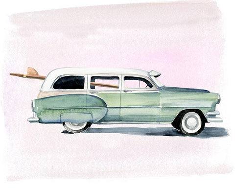 Surf Wagon III White Modern Wood Framed Art Print with Double Matting by Parker, Jennifer Paxton