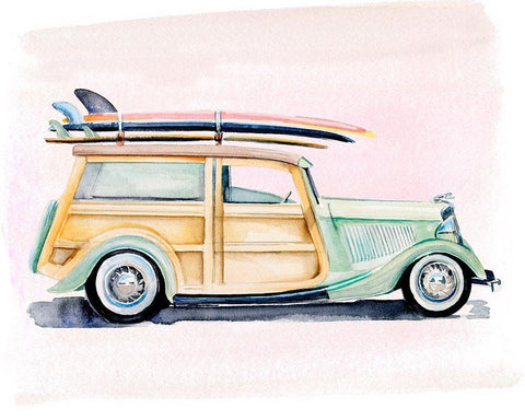 Surf Wagon IV White Modern Wood Framed Art Print with Double Matting by Parker, Jennifer Paxton