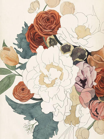 Imperfect Bouquet I White Modern Wood Framed Art Print with Double Matting by Popp, Grace