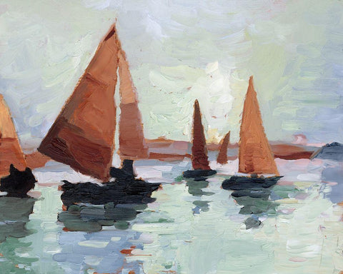 Sunset Harbor I White Modern Wood Framed Art Print with Double Matting by Harper, Ethan