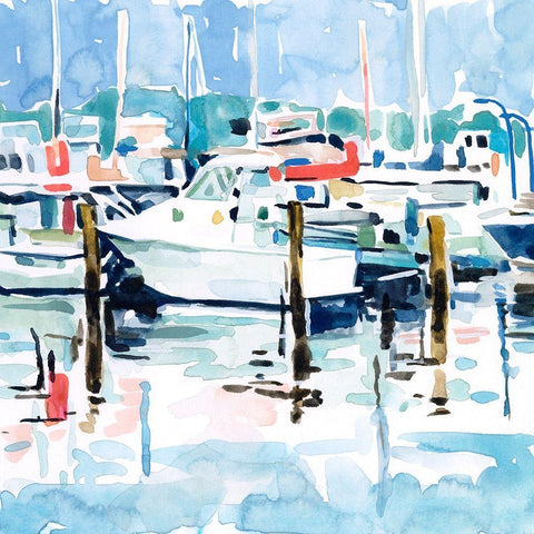 Watercolor Marina I White Modern Wood Framed Art Print with Double Matting by Scarvey, Emma