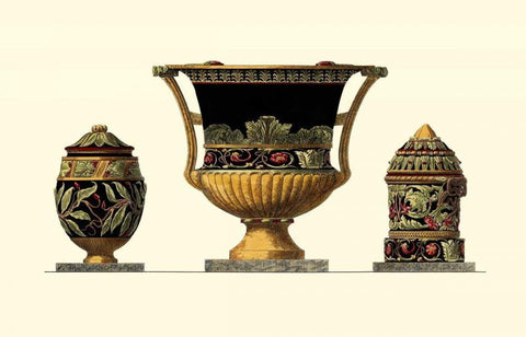 Urn Triad III Black Ornate Wood Framed Art Print with Double Matting by Giardini