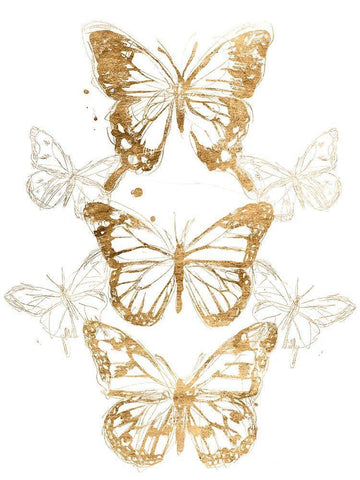 Gold Butterfly Contours I White Modern Wood Framed Art Print with Double Matting by Vess, June Erica
