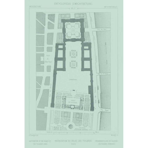 Mint and Slate Garden Plan I White Modern Wood Framed Art Print by Vision Studio