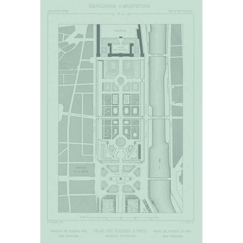Mint and Slate Garden Plan II Gold Ornate Wood Framed Art Print with Double Matting by Vision Studio