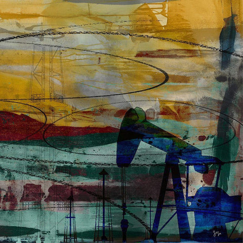 40x40 Oil Rig Abstract (ASH) Gold Ornate Wood Framed Art Print with Double Matting by Jasper, Sisa