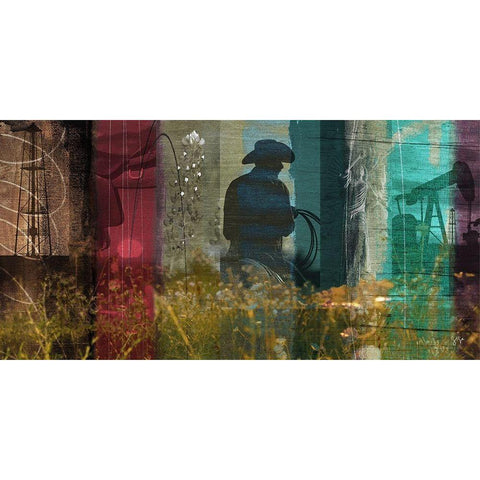 36x72 Cowboy Collage (ASH) Black Modern Wood Framed Art Print by Jasper, Sisa