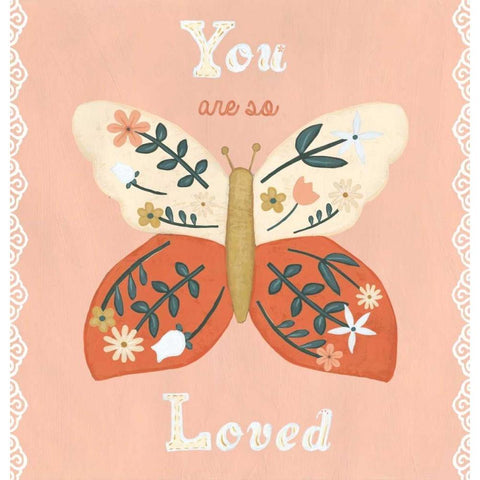 Folk Butterfly I White Modern Wood Framed Art Print by Vess, June Erica