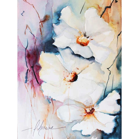 Blooms Aquas I Black Modern Wood Framed Art Print with Double Matting by Leticia Herrera