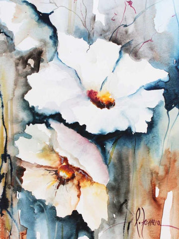 Blooms Aquas II Black Ornate Wood Framed Art Print with Double Matting by Leticia Herrera