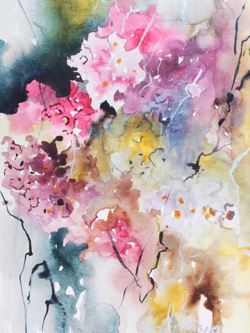 Blooms Aquas III Black Ornate Wood Framed Art Print with Double Matting by Herrera, Leticia