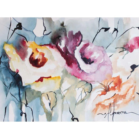 Blooms Aquas IV Black Modern Wood Framed Art Print with Double Matting by Leticia Herrera