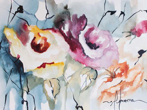 Blooms Aquas IV White Modern Wood Framed Art Print with Double Matting by Leticia Herrera