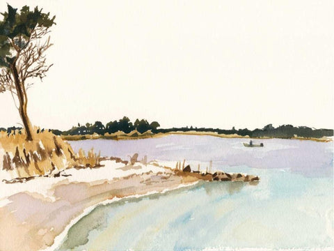 Minimalist Coastline I White Modern Wood Framed Art Print with Double Matting by Miller, Dianne