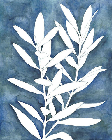 Indigo Leaves IV White Modern Wood Framed Art Print with Double Matting by Meagher, Megan