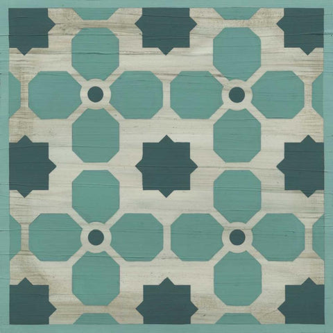 Verdigris Garden Tile I Black Modern Wood Framed Art Print with Double Matting by Vess, June Erica