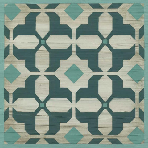 Verdigris Garden Tile II White Modern Wood Framed Art Print with Double Matting by Vess, June Erica