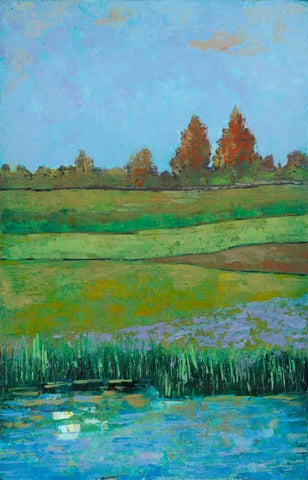 Impressionist Meadow II White Modern Wood Framed Art Print with Double Matting by Altug, Mehmet