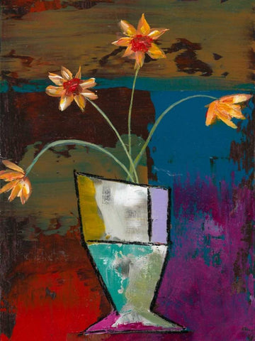 Abstract Expressionist Flowers II White Modern Wood Framed Art Print with Double Matting by Altug, Mehmet