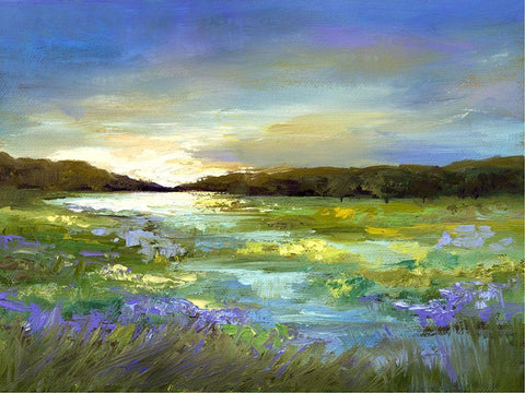 Radiant Evening White Modern Wood Framed Art Print with Double Matting by Finch, Shiela