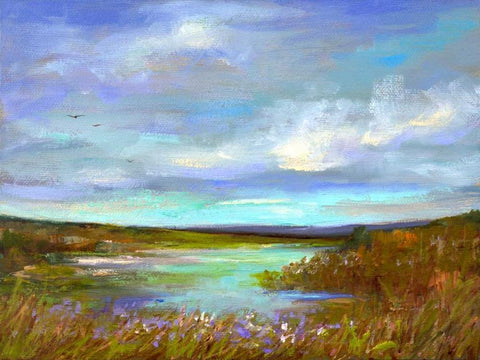 Tranquil View Black Ornate Wood Framed Art Print with Double Matting by Finch, Sheila