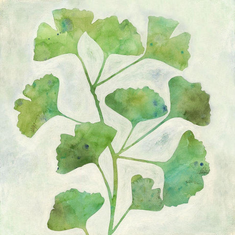 Ginkgo Green II White Modern Wood Framed Art Print with Double Matting by Meagher, Megan