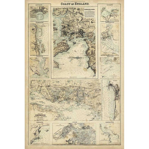 Map of the Coast of England I Gold Ornate Wood Framed Art Print with Double Matting by Unknown