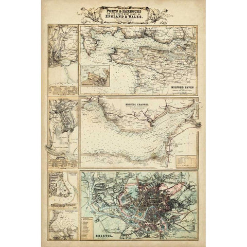 Map of the Coast of England II Gold Ornate Wood Framed Art Print with Double Matting by Unknown